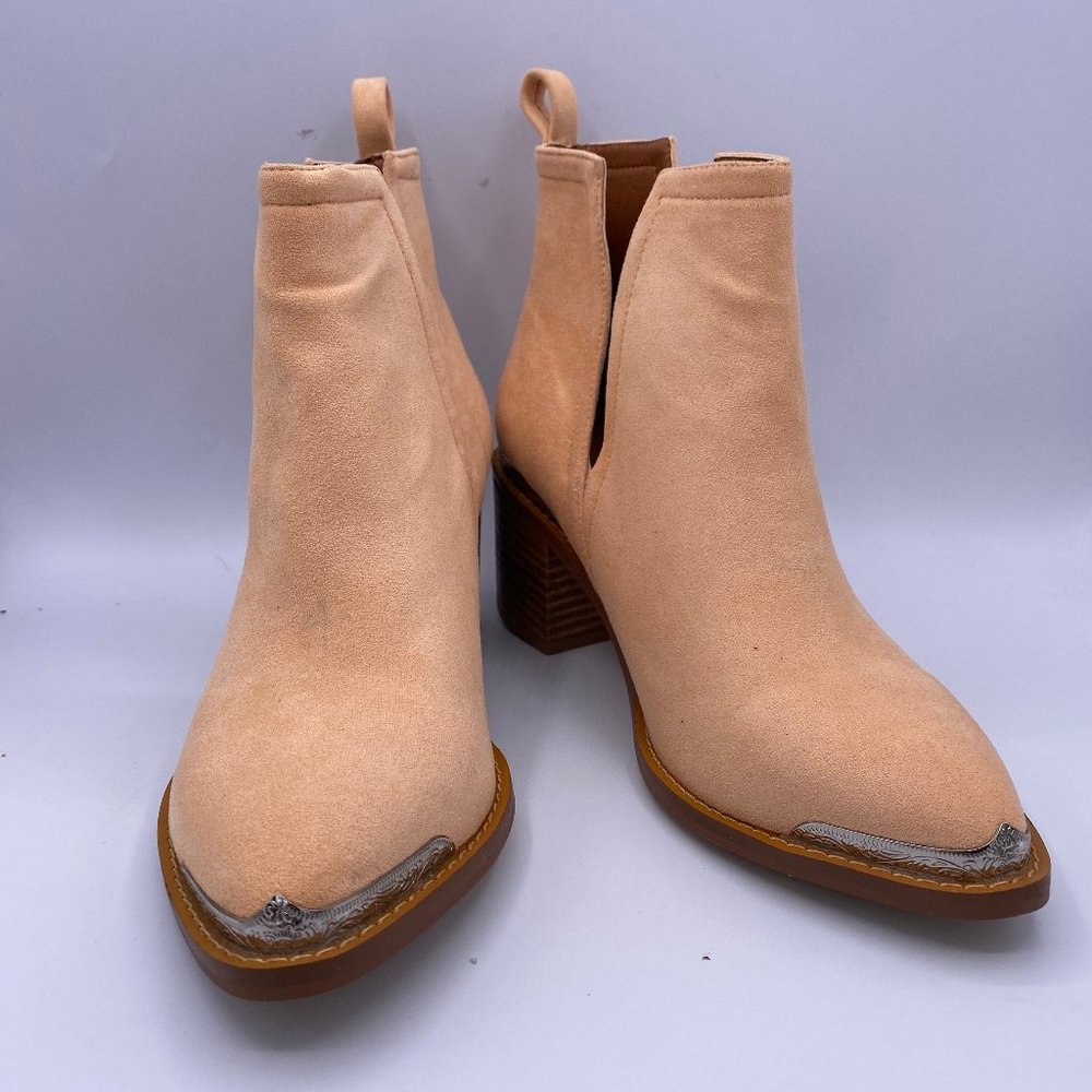 YDN Ankle Booties Low Heel Faux Suede Stacked Boot - Picture 2 of 10